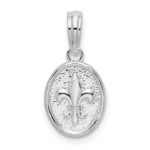 De-Ani Sterling Silver Rhodium-plated Polished and Textured Fleur de Lis Small Oval Pendant