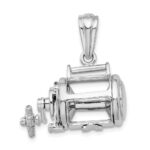 De-Ani Sterling Silver Rhodium-Plated Polished 3D Moveable Fishing Reel Pendant - Image 3