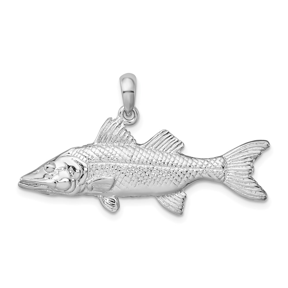 QC10148.jpg De-Ani Sterling Silver Rhodium-Plated Polished 3D Snook Fish Pendant - Image 1