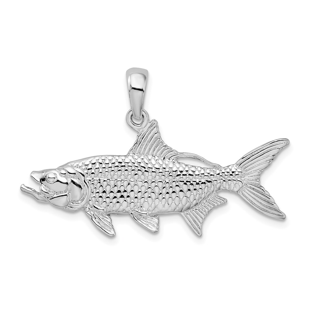 QC10151.jpg De-Ani Sterling Silver Rhodium-Plated Polished 3D Oxeye Tarpon Fish Pendant - Image 1