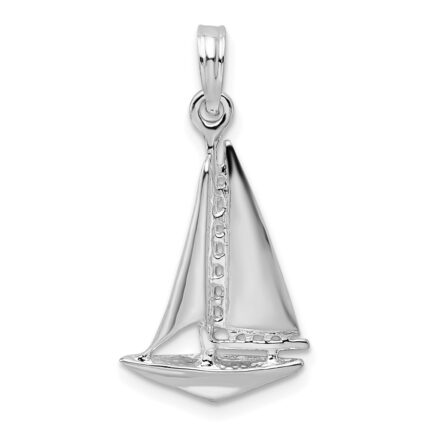 De-Ani Sterling Silver Rhodium-Plated Polished 3D Sailboat Pendant