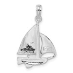 De-Ani Sterling Silver Rhodium-Plated Polished Sailboat Pendant - Image 3
