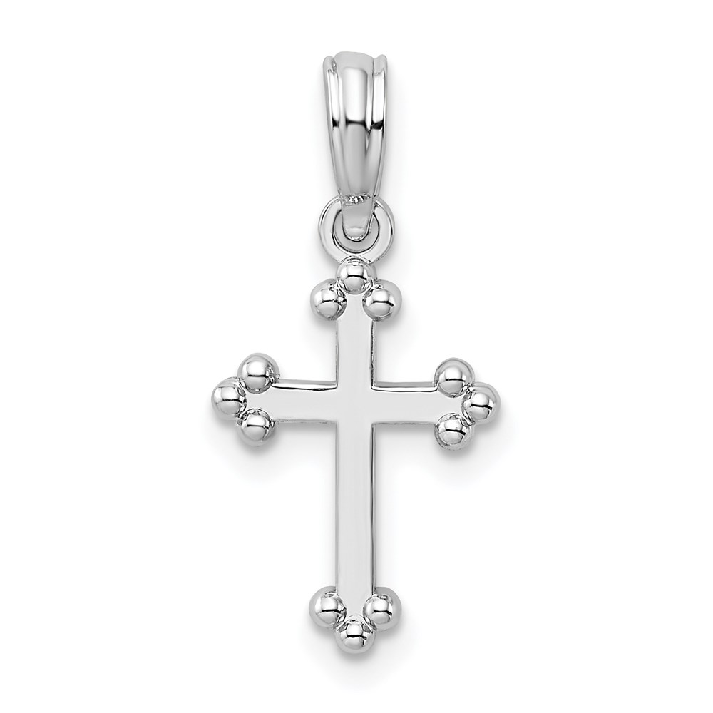 QC10163.jpg De-Ani Sterling Silver Rhodium-plated Polished Small Budded Cross Pendant - Image 1