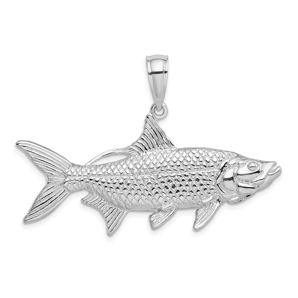 QC10178.jpg De-Ani Sterling Silver Rhodium-Plated Polished 3D Oxeye Tarpon Fish Pendant - Image 1