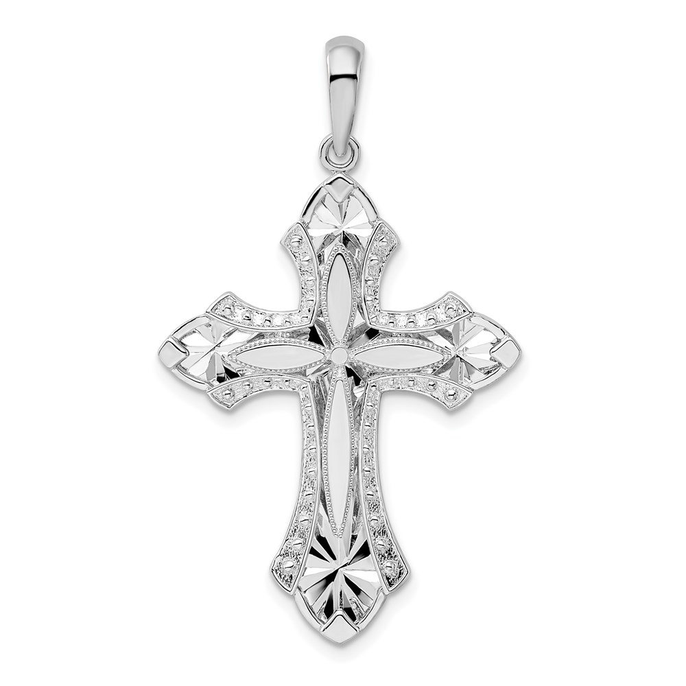 QC10197.jpg De-Ani Sterling Silver Rhodium-Plated Fleur de Lis with Poem on Reverse Cross Pendant - Image 1