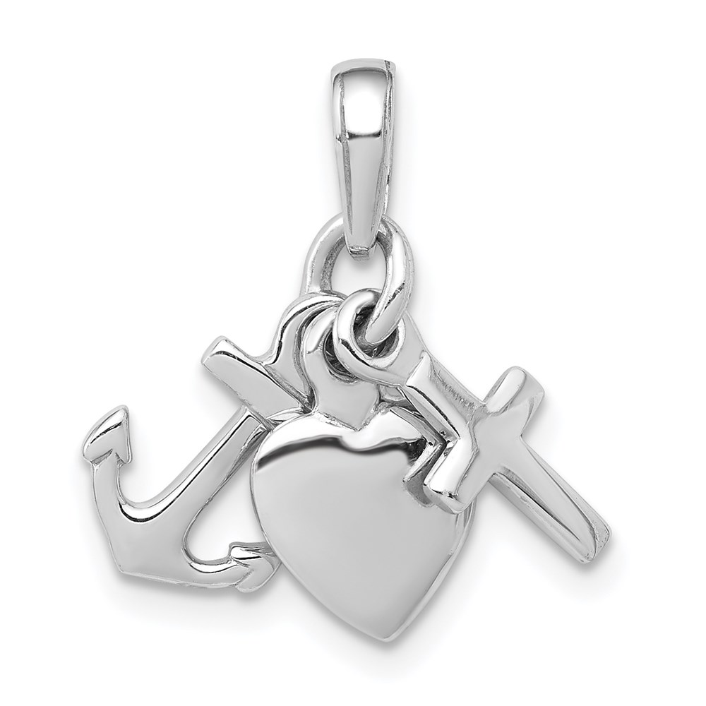 QC10202.jpg De-Ani Sterling Silver Rhodium-plated Polished 3D Moveable Anchor / Heart / Cross Pendant - Image 1