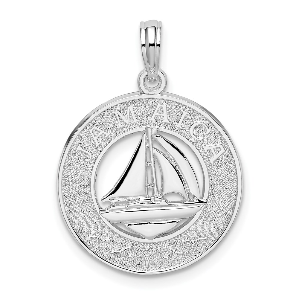 QC10214.jpg De-Ani Sterling Silver Rhodium-Plated Jamaica Round Circle with Sailboat Pendant - Image 1