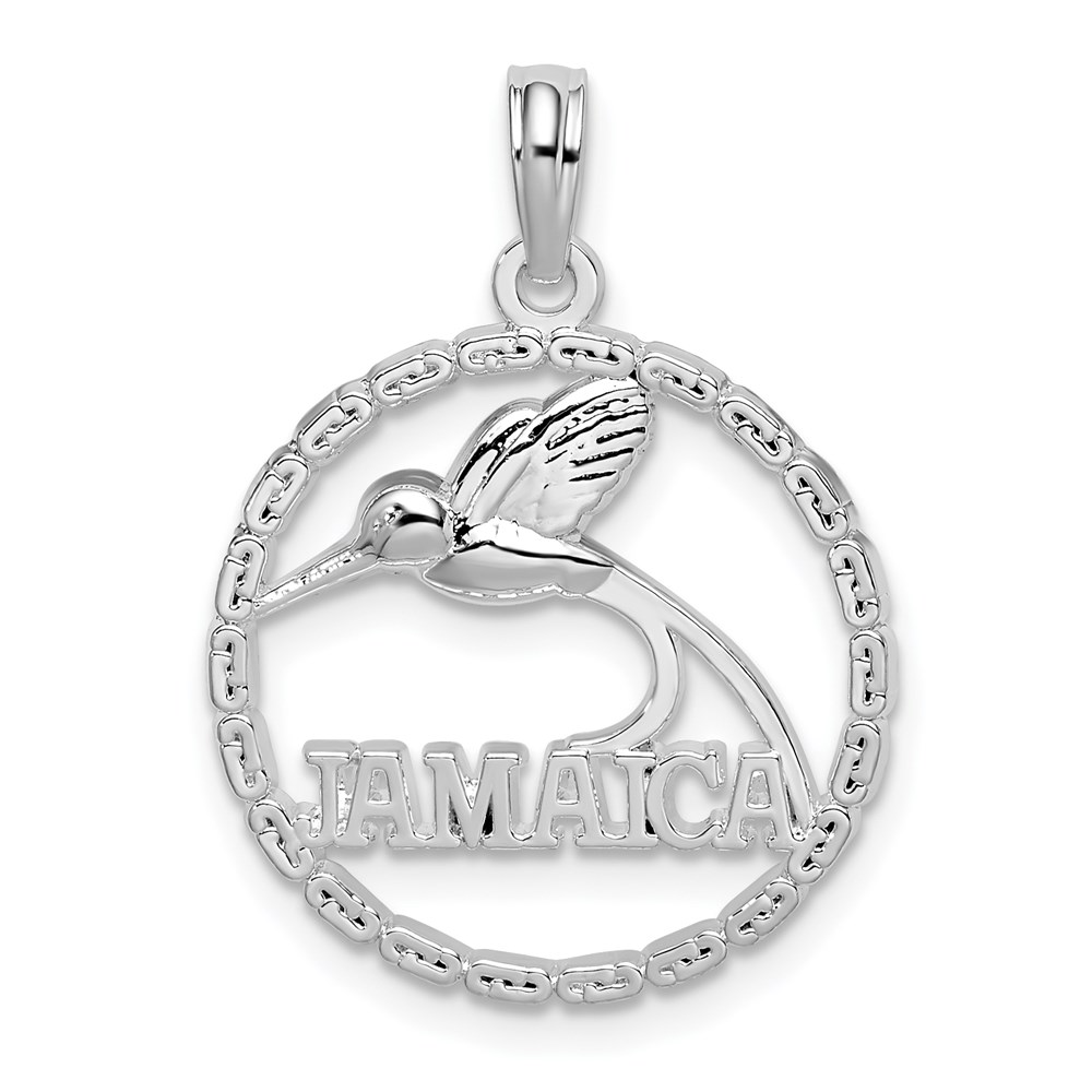 QC10221.jpg De-Ani Sterling Silver Rhodium-Plated Polished Jamaica Round Circle with Bird Pendant - Image 1