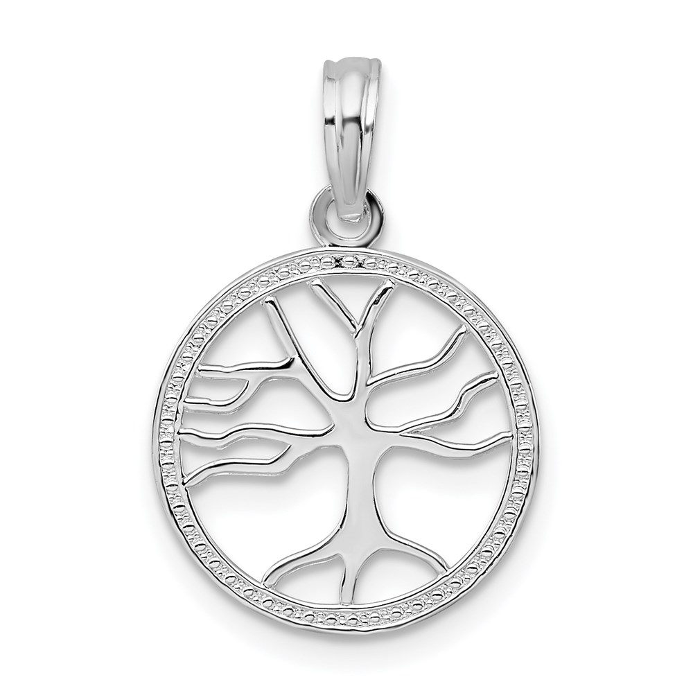 QC10224.jpg De-Ani Sterling Silver Rhodium-plated Polished Cut-Out Tree of Life Pendant - Image 1