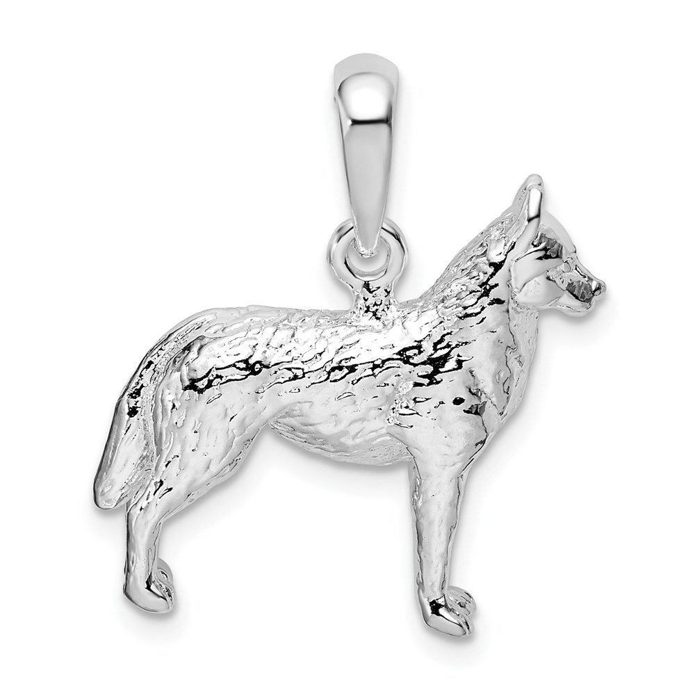 QC10227.jpg De-Ani Sterling Silver Rhodium-Plated Textured 3D Siberian Husky Pendant - Image 1