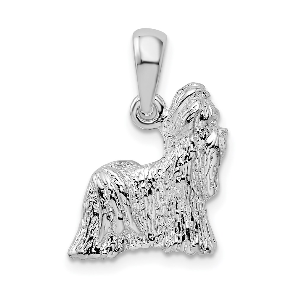 QC10230.jpg De-Ani Sterling Silver Rhodium-Plated Textured 3D Shih Tzu Dog Pendant - Image 1