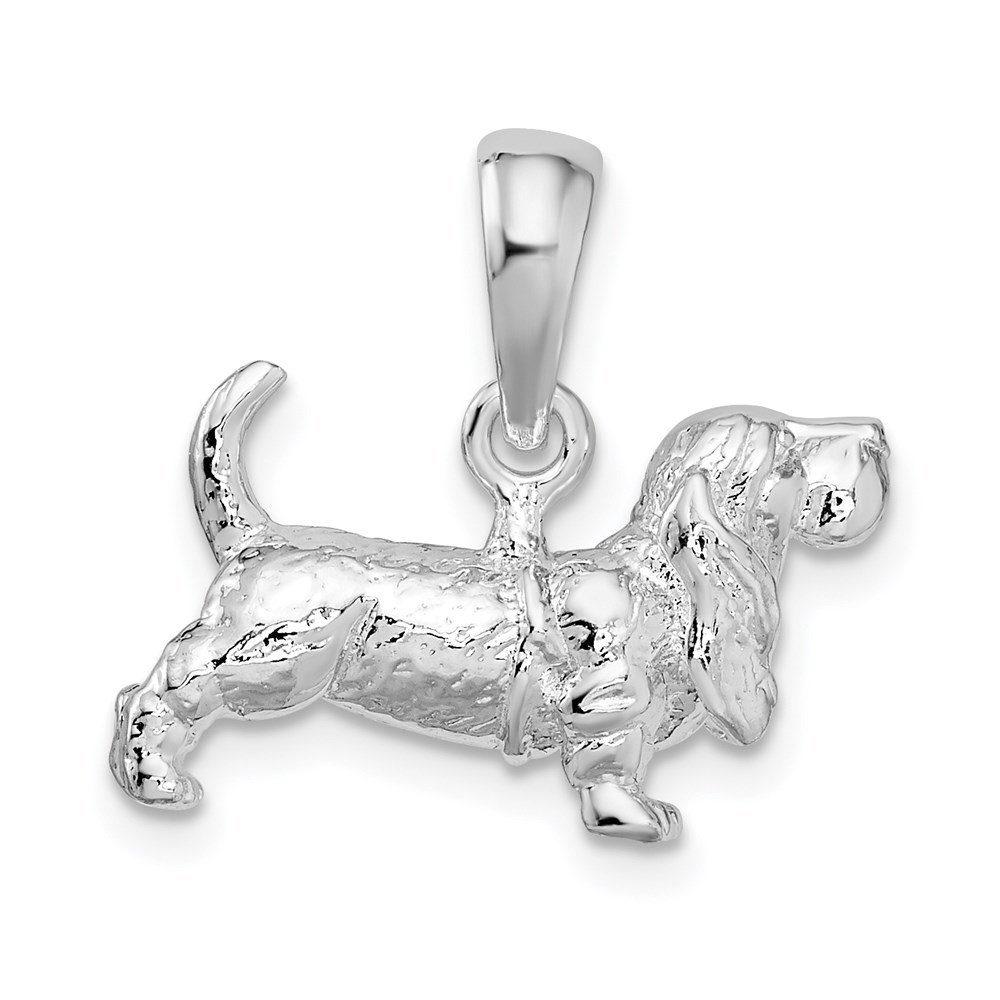 QC10232.jpg De-Ani Sterling Silver Rhodium-Plated Textured 3D Basset Hound Pendant - Image 1
