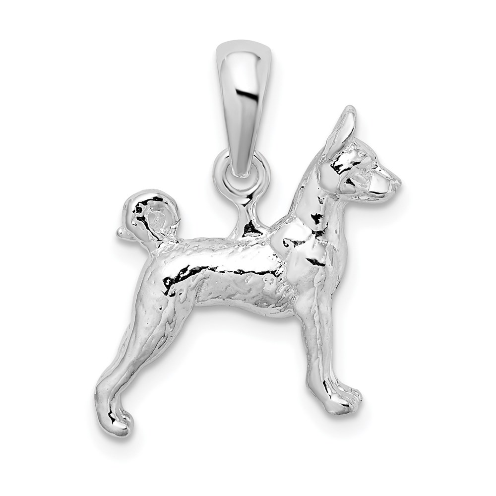 QC10235.jpg De-Ani Sterling Silver Rhodium-Plated Textured 3D Basenji Dog Pendant - Image 1