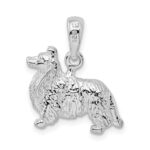 De-Ani Sterling Silver Rhodium-Plated Textured 3D Shetland Sheepdog Pendant - Image 4