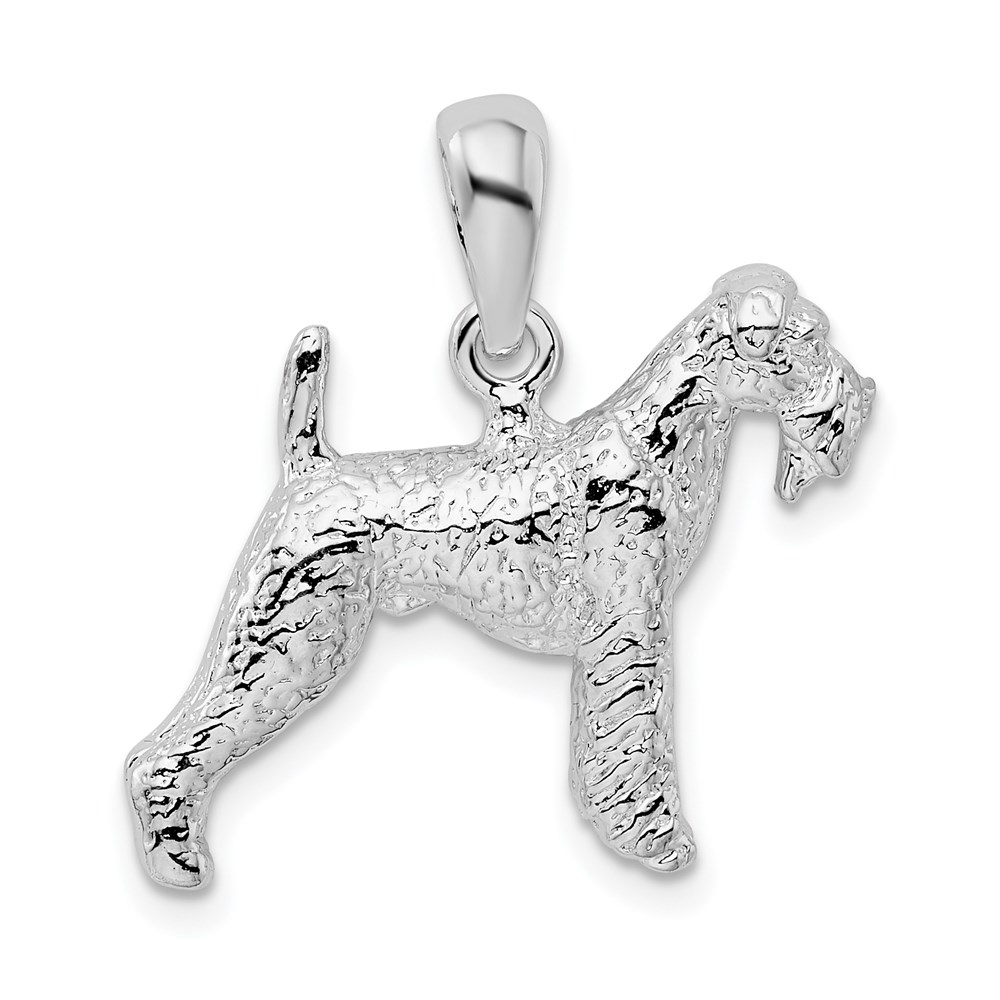 QC10239.jpg De-Ani Sterling Silver Rhodium-Plated Textured 3D Airedale Terrier Pendant - Image 1
