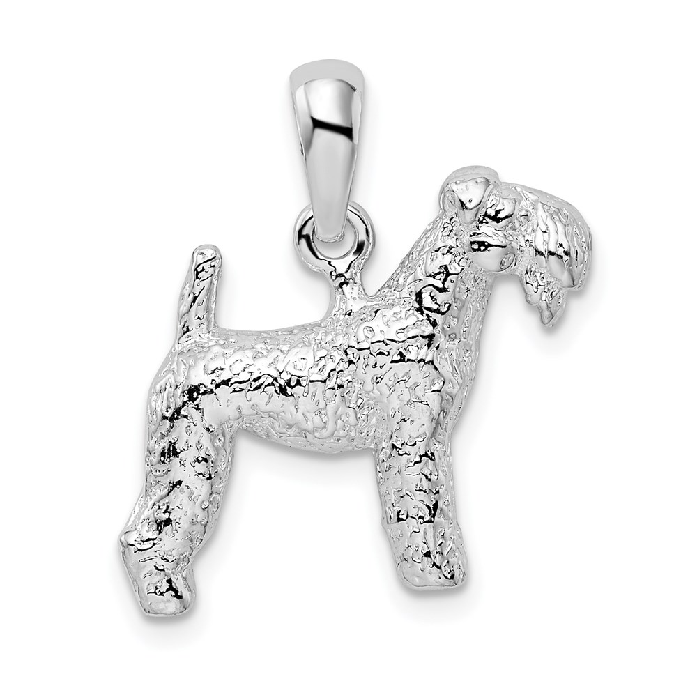 QC10243.jpg De-Ani Sterling Silver Rhodium-Plated Textured 3D Kerry Blue Terrier Pendant - Image 1