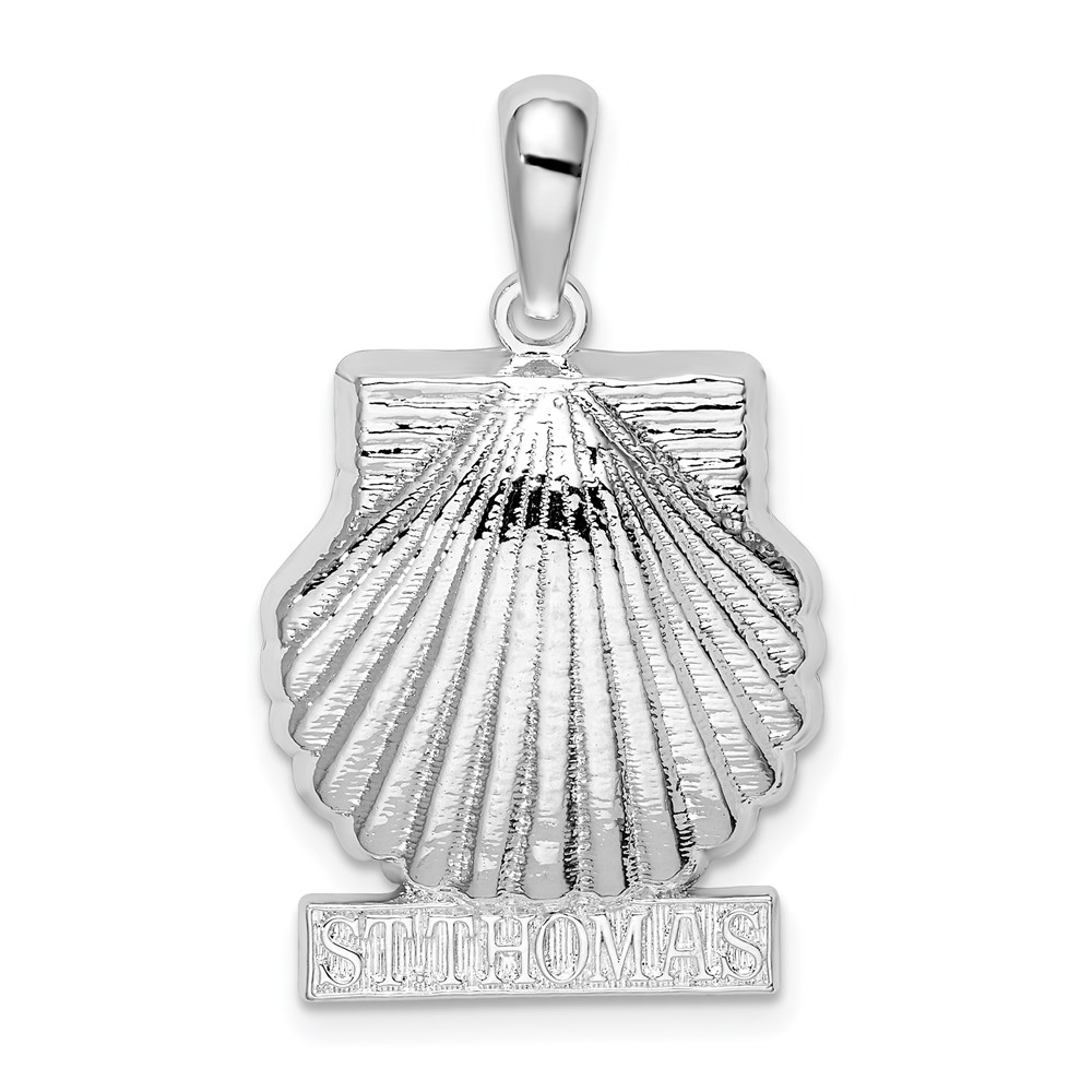 QC10251.jpg De-Ani Sterling Silver Rhodium-Plated Polished St. Thomas Scallop Shell Pendant - Image 1