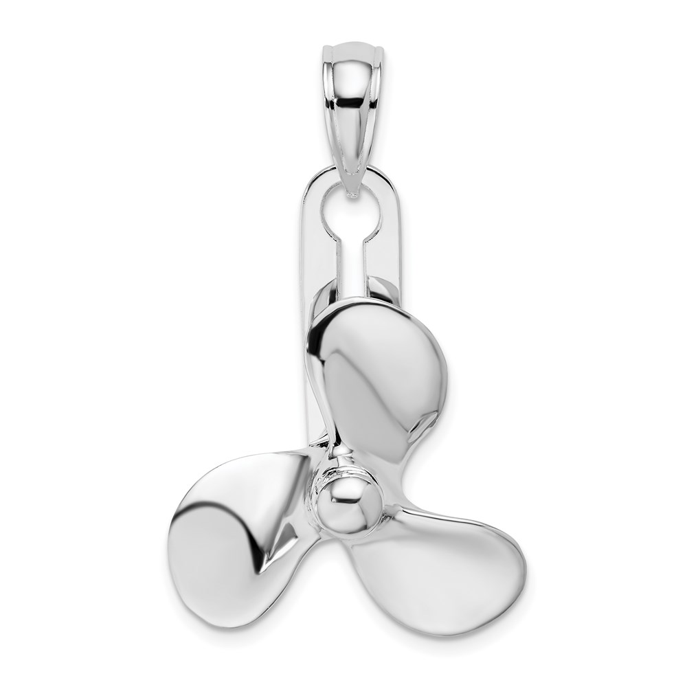 QC10256.jpg De-Ani Sterling Silver Rhodium-Plated Polished Moveable 3D Propeller Pendant - Image 1