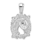 De-Ani Sterling Silver Rhodium-Plated Polished Horse Head in Wreath Pendant