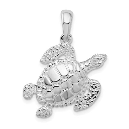 De-Ani Sterling Silver Rhodium-Plated Polished Sea Turtle Pendant