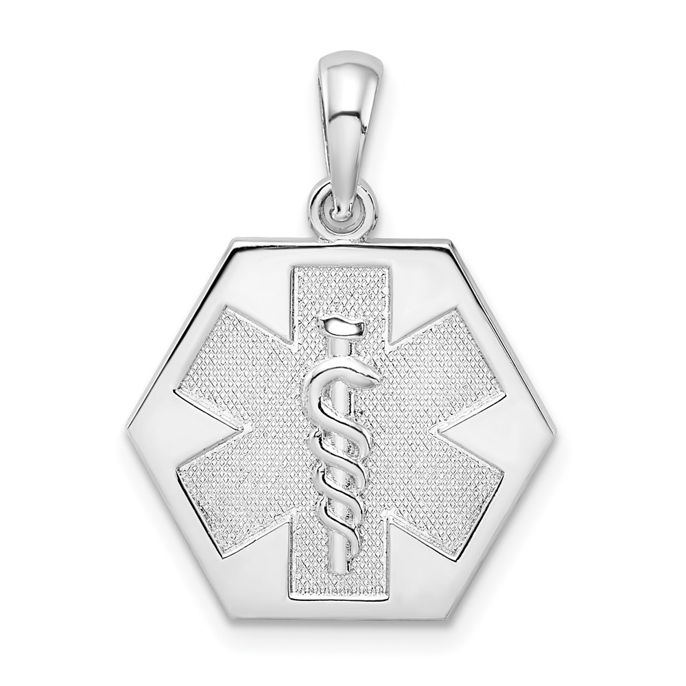 QC10294.jpg De-Ani Sterling Silver Rhodium-Plated Polished Caduceus Hexagon Disc Pendant - Image 1