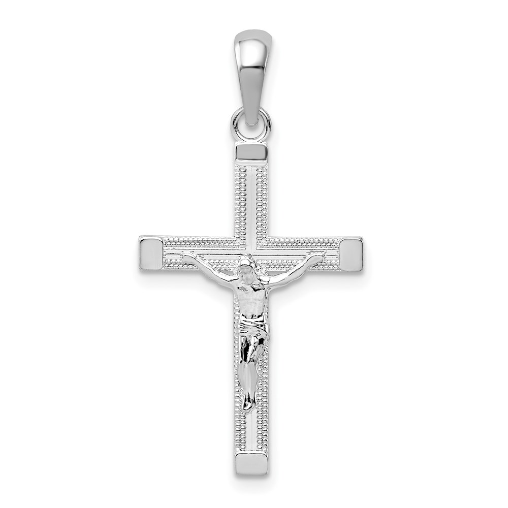 QC10305.jpg De-Ani Sterling Silver Rhodium-Plated Polished Latin Crucifix Pendant - Image 1