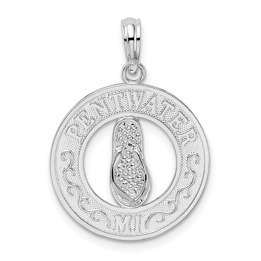 QC10309.jpg De-Ani Sterling Silver Rhodium-Plated Pentwater Michigan Circle with Flip Flop Pendant - Image 1