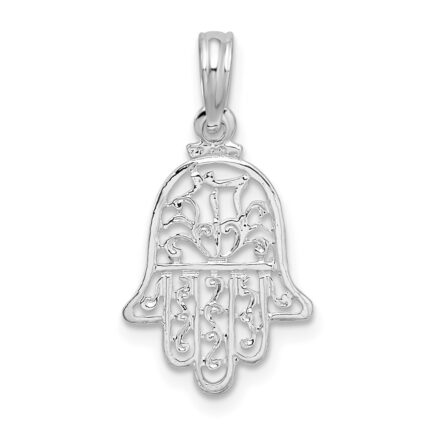 De-Ani Sterling Silver Rhodium-Plated Polished Cut-Out Hamsa Pendant
