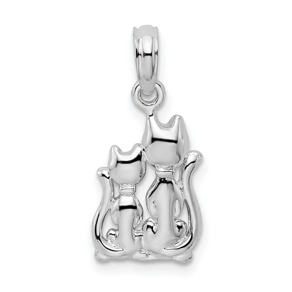 QC10333.jpg De-Ani Sterling Silver Rhodium-Plated Polished Big and Little Cats Pendant - Image 1