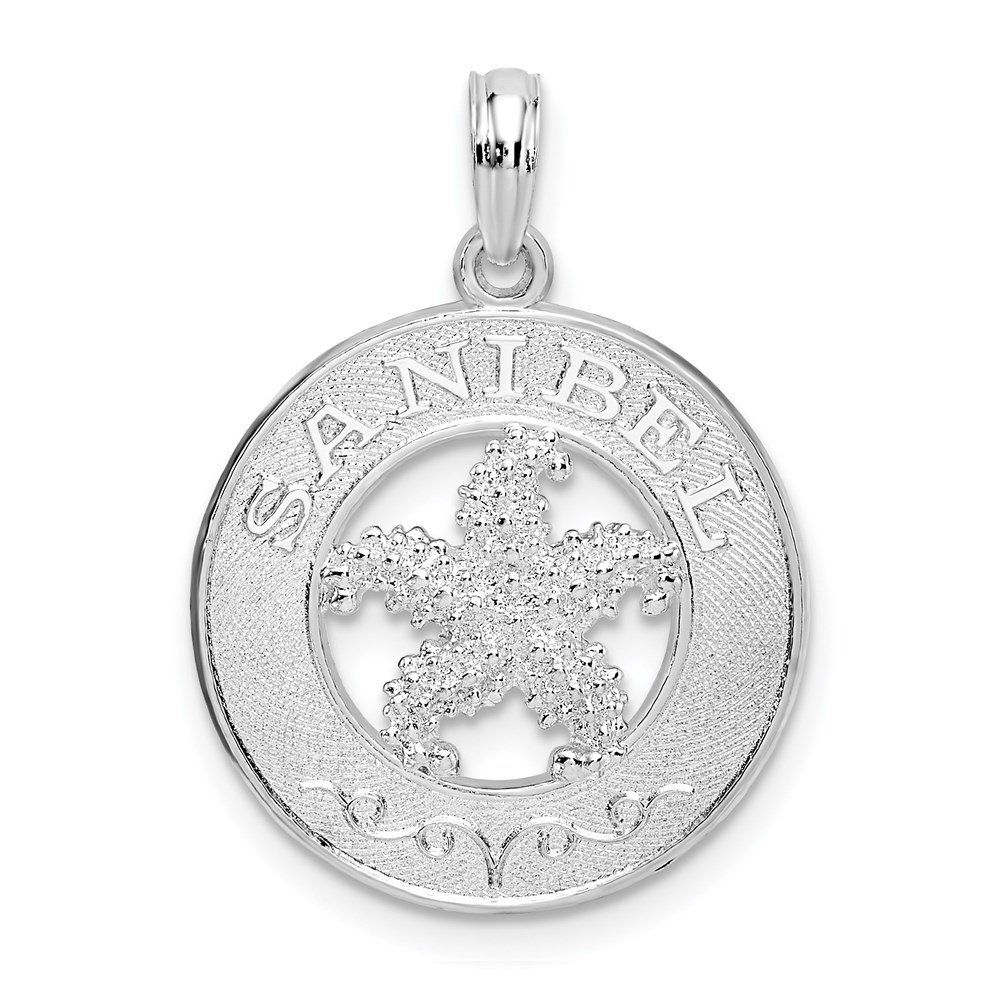 QC10362.jpg De-Ani Sterling Silver Rhodium-Plated Polished Sanibel Circle with Starfish Pendant - Image 1