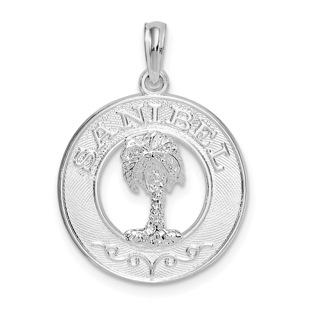 QC10363.jpg De-Ani Sterling Silver Rhodium-Plated Polished Sanibel Circle with Palm Tree Pendant - Image 1