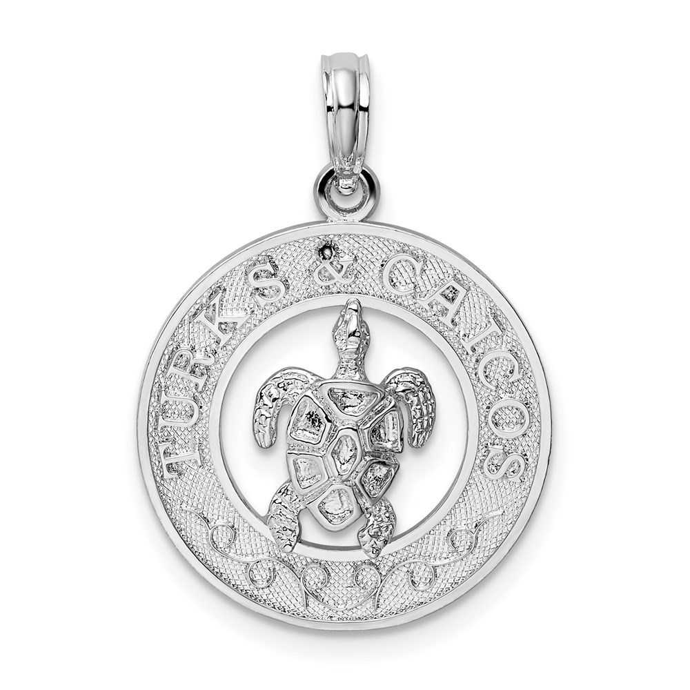 QC10371.jpg De-Ani Sterling Silver Rhodium-Plated Turks and Caicos Circle with Turtle Pendant - Image 1