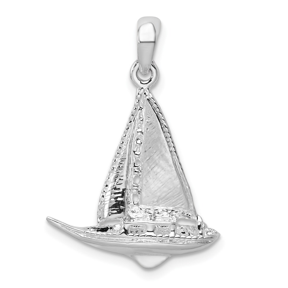 QC10386.jpg De-Ani Sterling Silver Rhodium-Plated Polished 3D Sailboat Pendant - Image 1