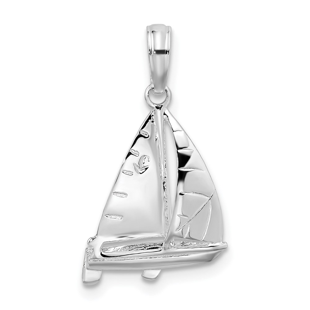 QC10388.jpg De-Ani Sterling Silver Rhodium-Plated Polished 3D Sailboat Pendant - Image 1