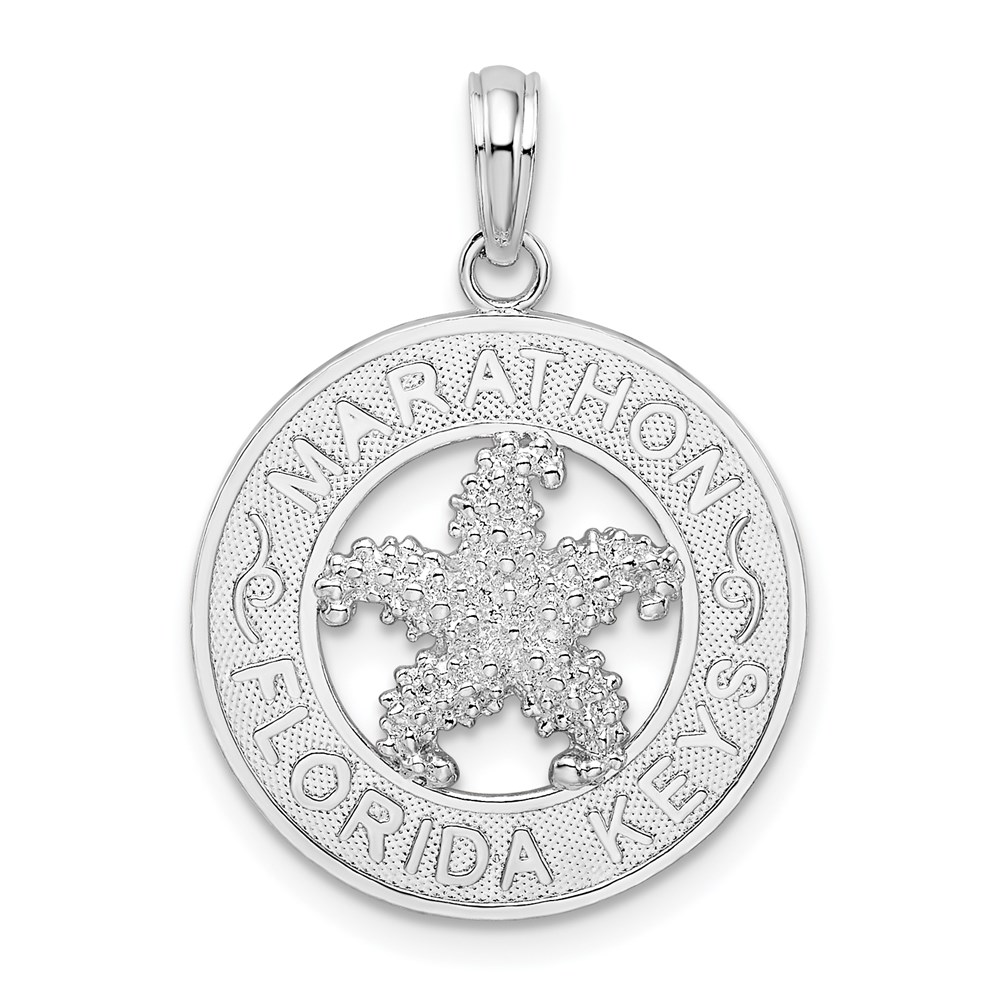 QC10393.jpg De-Ani Sterling Silver Rhodium-Plated Marathon Florida Keys Circle with Starfish Pendant - Image 1