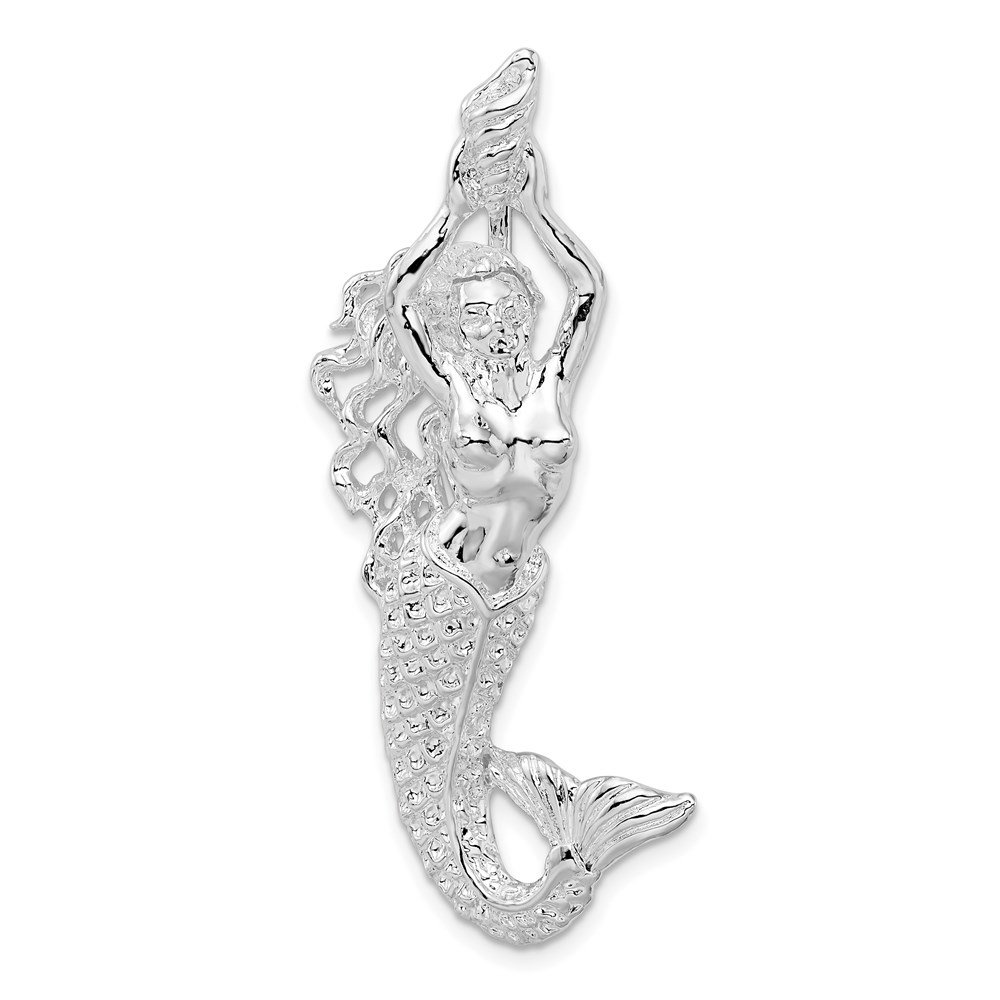 QC10398.jpg De-Ani Sterling Silver Rhodium-Plated Polished Large Mermaid with Shell Slide - Image 1