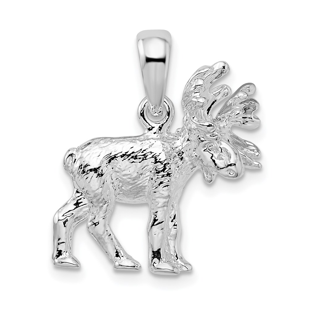 QC10406.jpg De-Ani Sterling Silver Rhodium-Plated Textured 3D Standing Moose Pendant - Image 1