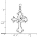 De-Ani Sterling Silver Rhodium-Plated Cut-Out Fleur de Lis Cross with Dove Pendant - Image 3