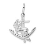 De-Ani Sterling Silver Rhodium-Plated Polished 3D Anchor with Mermaid Pendant - Image 4