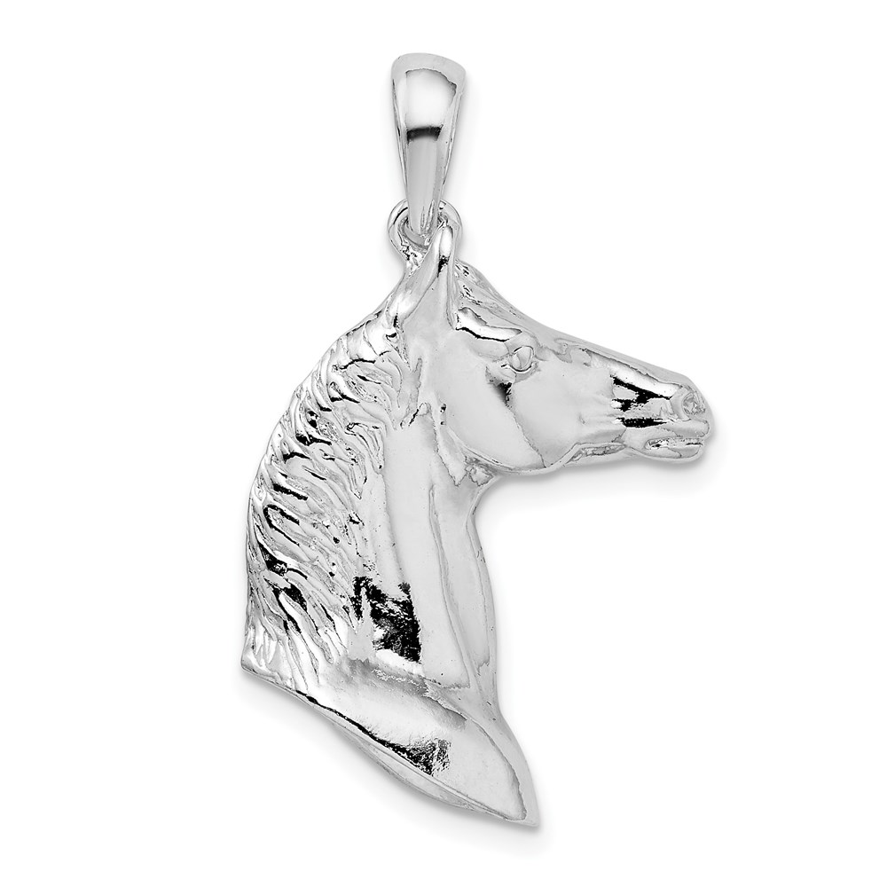 QC10413.jpg De-Ani Sterling Silver Rhodium-Plated Polished 3D Horse Head Pendant - Image 1