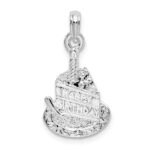 De-Ani Sterling Silver Polished Happy Birthday Slice of Cake Pendant