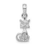 De-Ani Sterling Silver Rhodium-Plated Polished 3D Mini Sitting Cat Pendant
