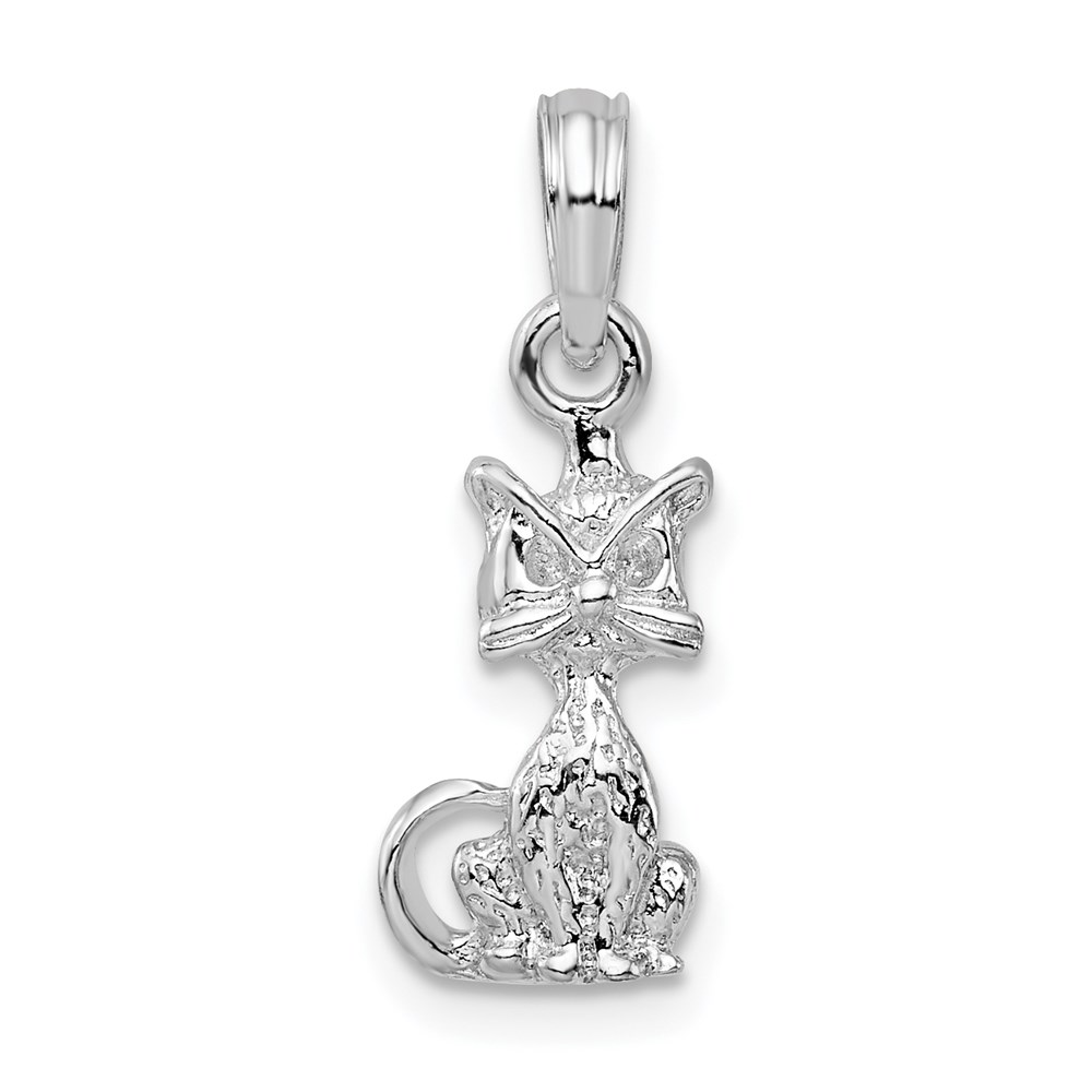 QC10418.jpg De-Ani Sterling Silver Rhodium-Plated Polished 3D Mini Sitting Cat Pendant - Image 1