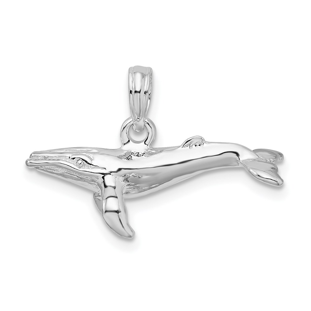 QC10422.jpg De-Ani Sterling Silver Rhodium-Plated Polished 3D Humpback Whale Pendant - Image 1