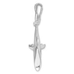 De-Ani Sterling Silver Rhodium-plated Polished 3D Shark Hanging from Rope Pendant - Image 2
