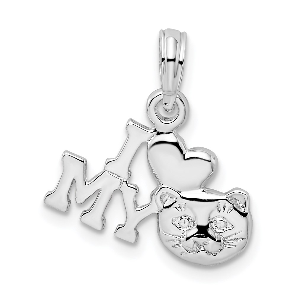 QC10455.jpg De-Ani Sterling Silver Rhodium-Plated Polished I Heart My Cat Pendant - Image 1