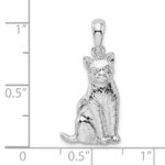 De-Ani Sterling Silver Rhodium-Plated Textured Sitting Cat Pendant - Image 3