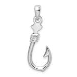 De-Ani Sterling Silver Rhodium-plated Polished 3D Large Fish Hook with Rope Pendant