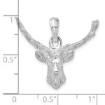 De-Ani Sterling Silver Rhodium-Plated Polished 8-point Buck Deer Head Pendant - Image 3