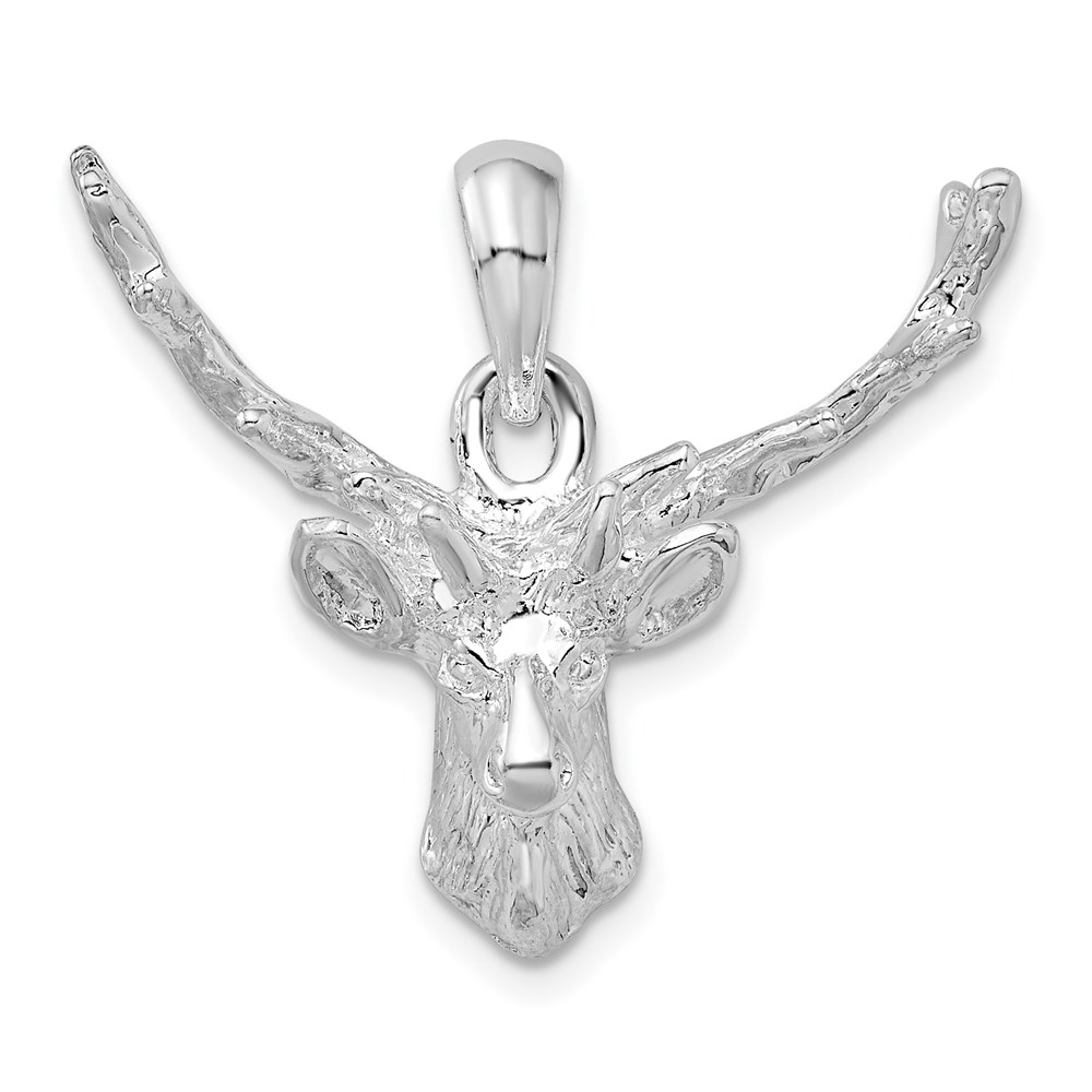 QC10490.jpg De-Ani Sterling Silver Rhodium-Plated Polished 8-point Buck Deer Head Pendant - Image 1